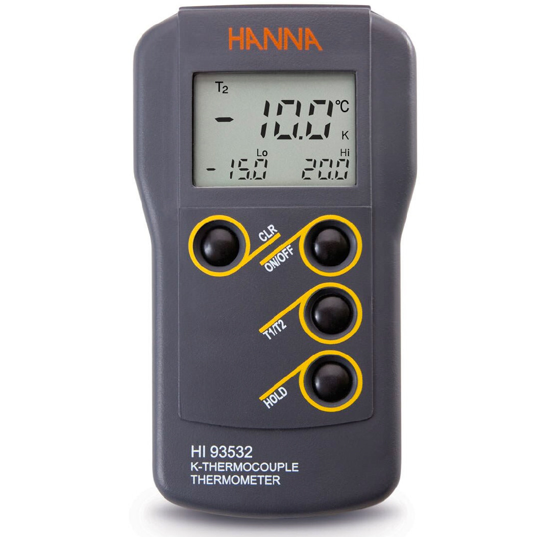 HI93532 термометр K-типа с двойным входом, диапазон от -200,0 до 999,9°C; от 1000 до 1371°С HANNA INSTRUMENTS HI93532 по лучшей цене с доставкой - интернет-магазин Прогрессивные решения