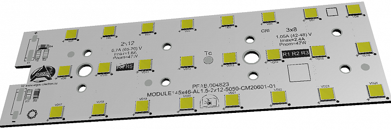 Светодиодный модуль MODULE 145x46 AL1.5 2x12 5050 QI1 750 АРГОС-ЭЛЕКТРОН  по лучшей цене с доставкой - интернет-магазин Прогрессивные решения