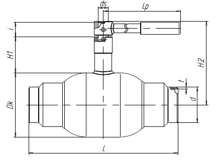 Кран шаровой стальной АДЛ БИВАЛ КШТ, для теплоснабжения, серия 15, DN 50-80, PN 25 бар, под приварку, полный проход — иллюстрация серии