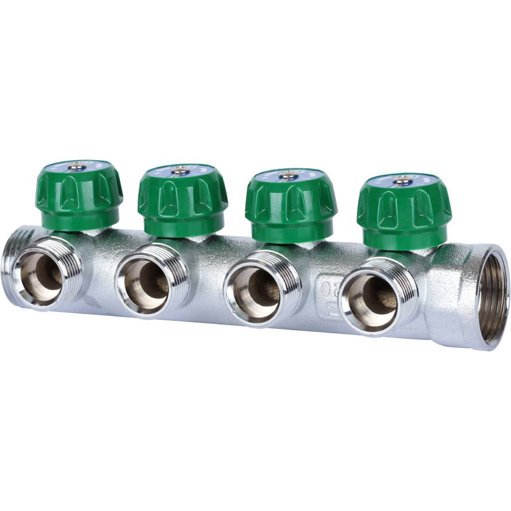 STOUT  SMB-6850-013404 STOUT Коллектор регулирующий 1", 4 отвода 3/4" ЕК STOUT SMB-6850-013404 по лучшей цене с доставкой - интернет-магазин Прогрессивные решения