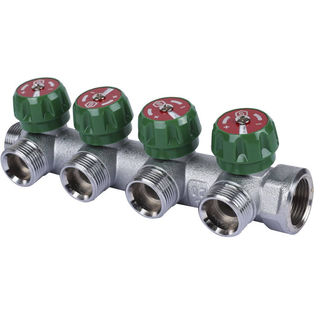 STOUT  SMB-6850-343404 STOUT Коллектор регулирующий 3/4", 4 отвода 3/4"ЕК STOUT SMB-6850-343404 по лучшей цене с доставкой - интернет-магазин Прогрессивные решения